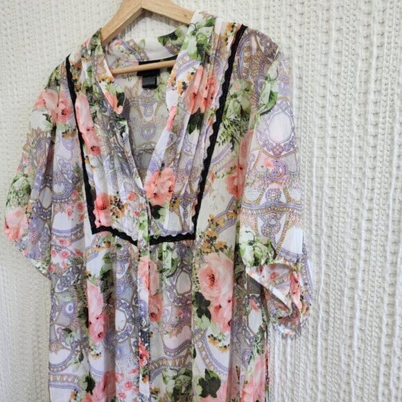 Torrid Vintage Plus Size Victorian Peasant Style Floral Pleated Blouse Size 2X - Picture 13 of 16